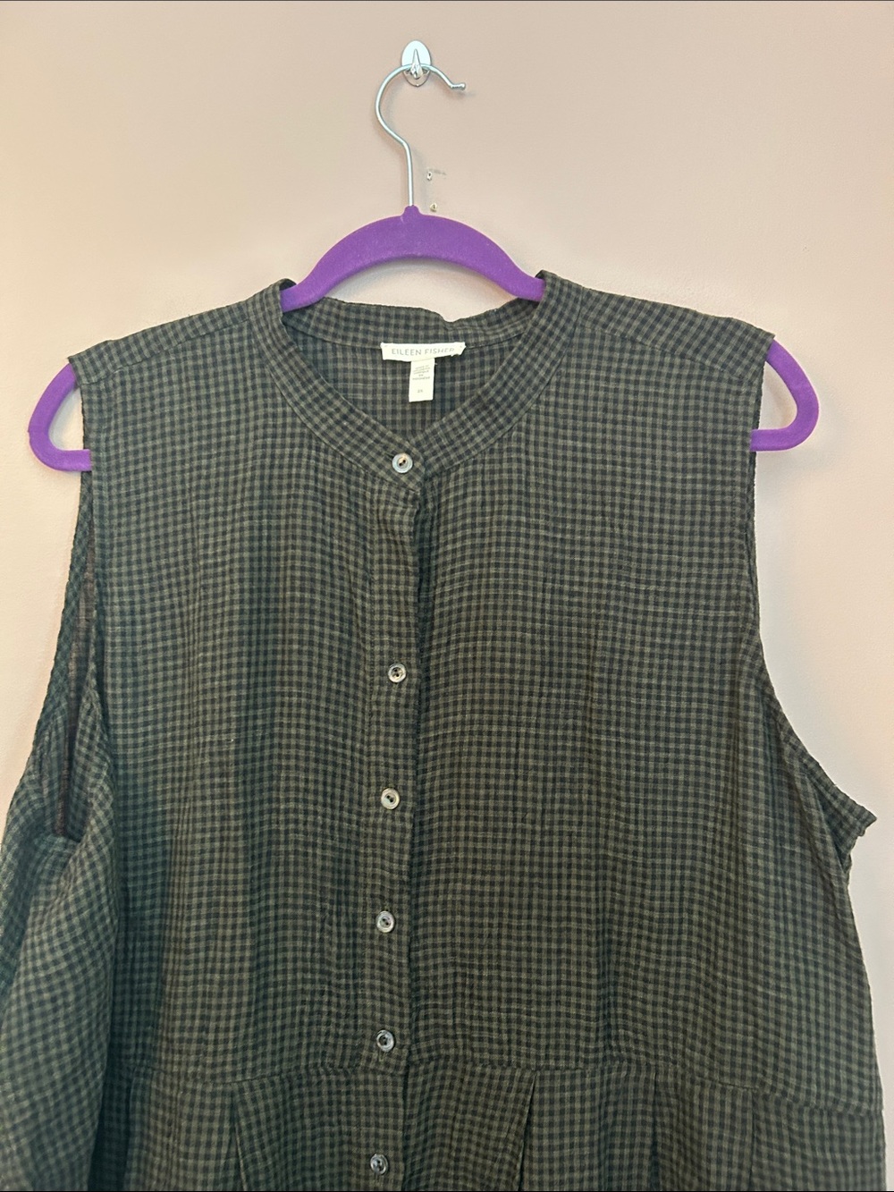 Eileen Fisher Puckered Organic Linen Pleated Shift Midi Dress Seaweed Size 2X - Picture 8 of 12